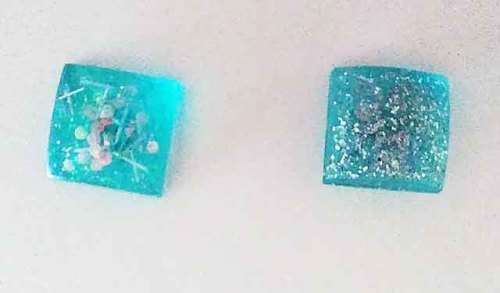 Earrings, Square, Turquoise, Stud, 10mm, Handmade, Art Resin Product, Unique