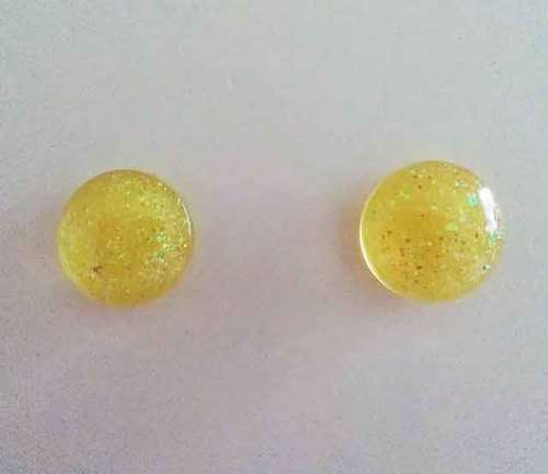 Earrings, Round, Yellow, Stud, 10mm, Handmade, Art Resin Product, Unique