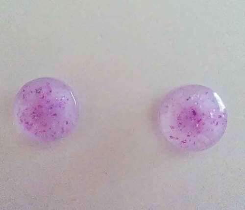 Earrings, Round, Purple, Stud, 10mm, Handmade, Art Resin Product, Unique