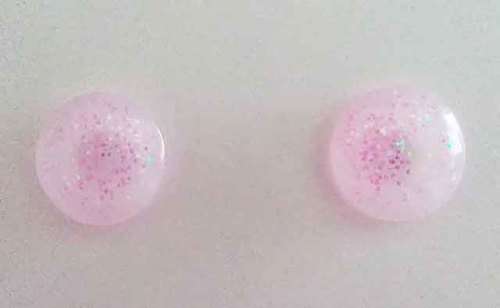 Earrings, Round, Pink, Stud, 10mm, Handmade, Art Resin Product, Unique