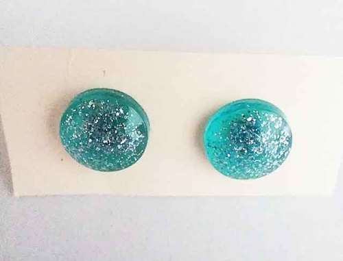 Earrings, Round, Turquoise, Stud, 10mm, Handmade, Art Resin Product, Unique
