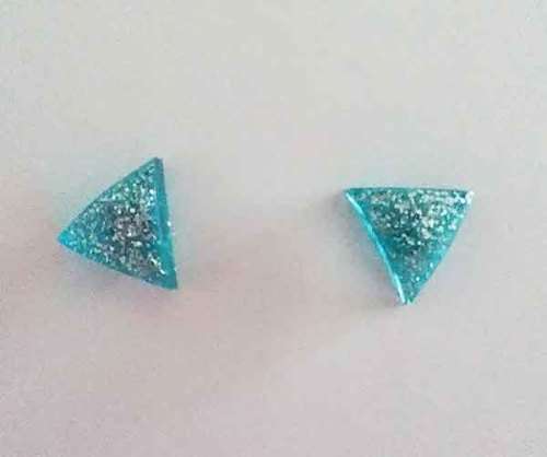 Earrings, Triangle, Turquoise, Stud, 10mm Diameter, Handmade, Art Resin Product, Unique