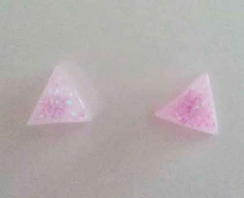Earrings, Triangle, Pink, Stud, 10mm Diameter, Handmade, Art Resin Product, Unique