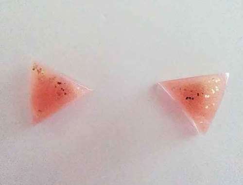 Earrings, Triangle, Burnt Orange, Stud, 10mm Diameter, Handmade, Art Resin Product, Unique