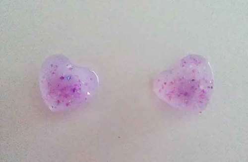 Earrings, Heart, Purple, Stud, 10mm Diameter, Handmade, Art Resin Product, Unique