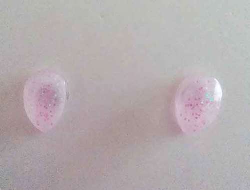 Earrings, Teardrop, Pink, Stud, 10mm Diameter, Handmade, Art Resin Product, Unique