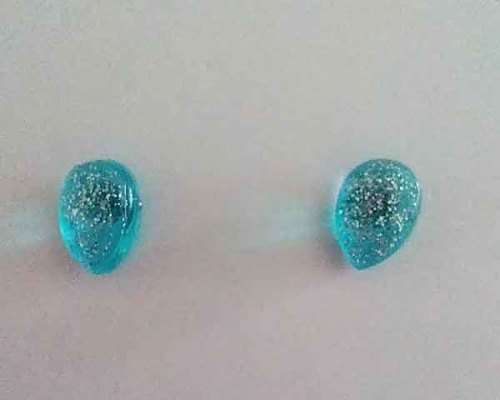 Earrings, Teardrop, Turquoise, Stud, 10mm Diameter, Handmade, Art Resin Product, Unique