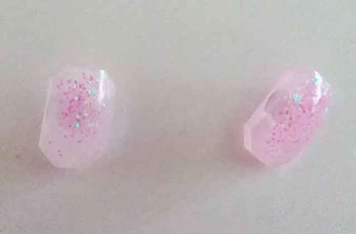 Earrings, Rounded Rectangle, Pink, Stud, 11mm x 7mm, Handmade, Art Resin Product, Unique