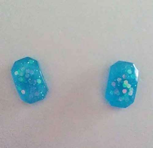 Earrings, Rounded Rectangle, Turquoise, Stud, 11mm x 7mm, Handmade, Art Resin Product, Unique