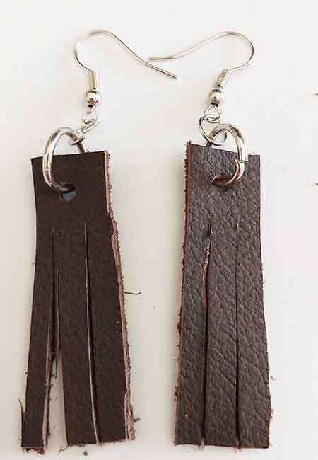 Earrings, Brown Leather + Nickel Ear Hooks, 68mm, Handmade Leather Product, Unique, 2pc