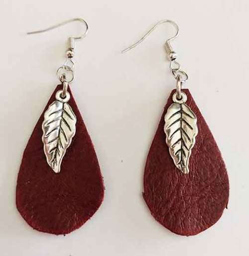 Earrings, Red Leather + Nickel Findings And Ear Hooks, 72mm, Handmade Leather Product, Unique, 2pc