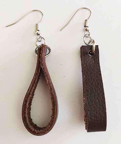 Earrings, Brown Leather + Nickel Findings And Ear Hooks, 65mm, Handmade Leather Product, Unique, 2pc