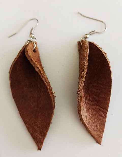 Earrings, Brown Leather + Nickel Ear Hooks, 78mm, Handmade Leather Product, Unique, 2pc