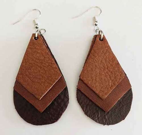 Earrings, Shades Of Brown Leather + Nickel Ear Hooks, 83mm, Handmade Leather Product, Unique, 2pc