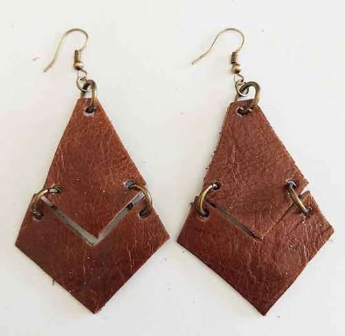 Earrings, Brown Leather + Bronze Ear Hooks, 83mm, Handmade Leather Product, Unique, 2pc