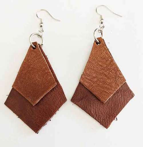 Earrings, Brown Leather + Nickel Ear Hooks, 84mm, Handmade Leather Product, Unique, 2pc