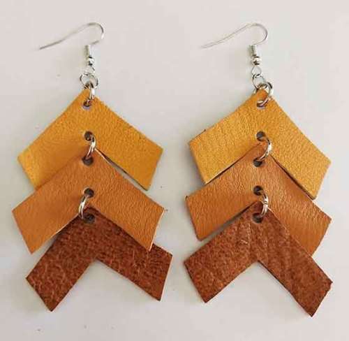 Earrings, Shades Of Autumn Leather + Nickel Ear Hooks, 86mm, Handmade Leather Product, Unique, 2pc