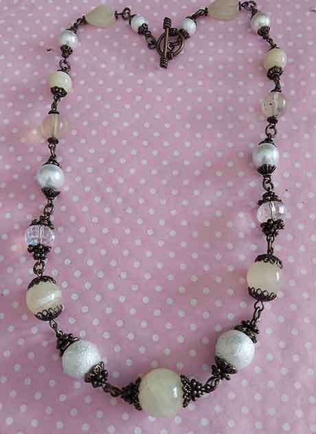 Simone Necklace, Shades Of Yellow Semi-Precious Beads + White Glass Pearls, Toggle Clasp, 52cm