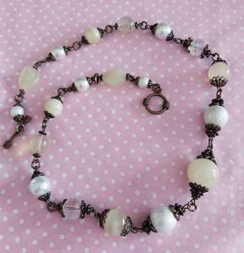 Simone Necklace, Shades Of Yellow Semi-Precious Beads + White Glass Pearls, Toggle Clasp, 52cm