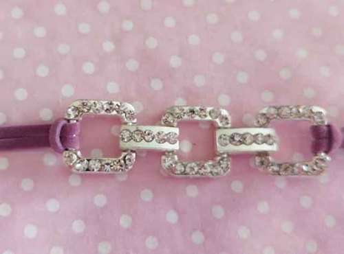 Riza Bracelet, Purple Velvet Leather Cord With Rhinestoned Centrepiece, Lobster Clasp, 17cm + 5cm