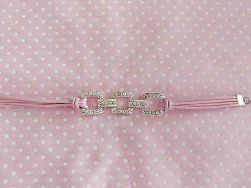 Riza Bracelet, Pink Leather With Rhinestoned Centrepiece, Lobster Clasp, 19.5cm + 5cm, 1pc
