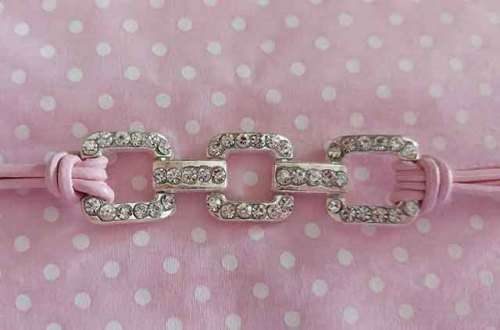 Riza Bracelet, Pink Leather With Rhinestoned Centrepiece, Lobster Clasp, 19.5cm + 5cm, 1pc