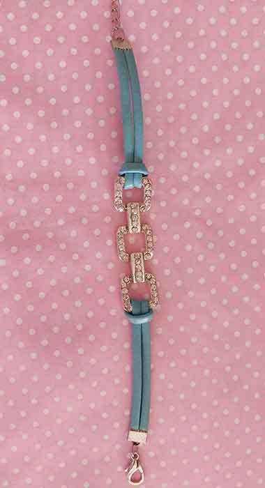 Riza Bracelet, Blue Leather With Rhinestoned Centrepiece, Lobster Clasp, 19.5cm + 5cm, 1pc