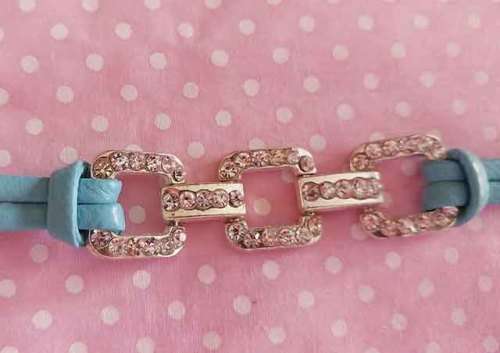 Riza Bracelet, Blue Leather With Rhinestoned Centrepiece, Lobster Clasp, 19.5cm + 5cm, 1pc