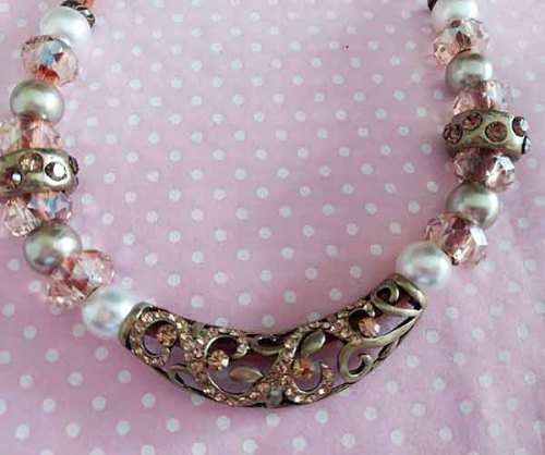 Riza Necklace, Brown Velvet Leather Cord + Rhinestoned Centerpiece, Ronda, Lobster Clasp, 43cm + 5cm