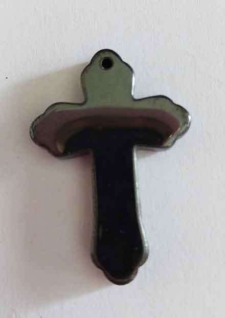 Pendant, Semi-Precious, Hematite, Cross, Shiny Black, 33mm x 23mm, 1pc