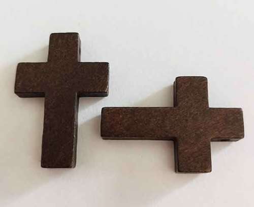 Pendant, Wood, Cross Brown, Hole Left To Right, 33mm x 23mm, 1pc