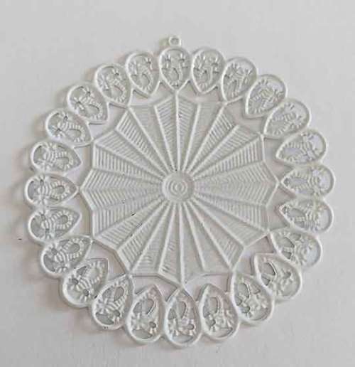Pendant, Metal, Round Disc, White, 60mm, 1pc