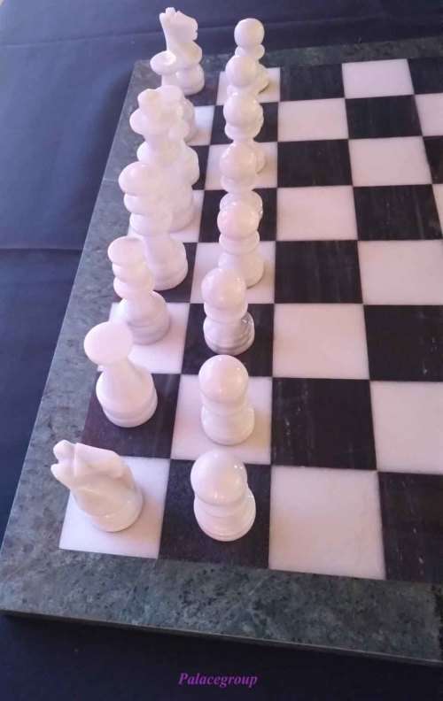 Marble Chess Set With Marble Pieces, Good Condition, Size - 410mm x 410mm x 15mm, King - 85mm