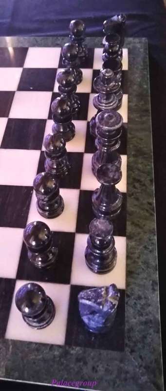 Marble Chess Set With Marble Pieces, Good Condition, Size - 410mm x 410mm x 15mm, King - 85mm