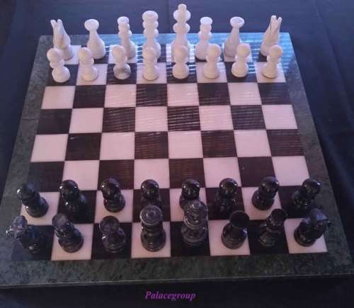 Marble Chess Set With Marble Pieces, Good Condition, Size - 410mm x 410mm x 15mm, King - 85mm