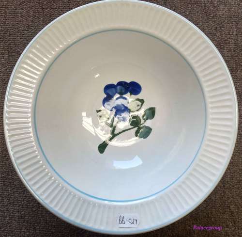 Salad / Vegetable Bowl White With Light Blue Trim And Flower Theme, Made In Korea, ±750ml