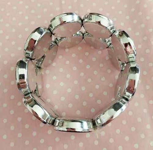 Burtell Bracelet, Ivory Coloured With Black On Silver Coloured Acrylic, On Elastic, 40mm Wide, 1pc
