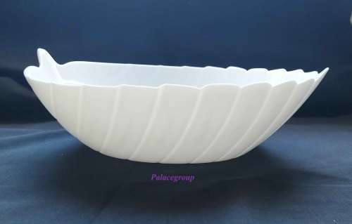 1 x Leave Shaped Salad Bowl, White Glass, 230mm x 275mm x 90mm, See Photos For Info, 1 pc