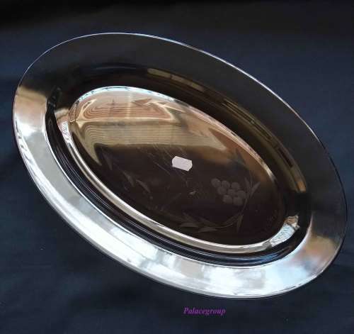 1 x Meat Platter, Smoked Glass, 355mm x 230mm x 35mm, See Photos For Info, 1 pc