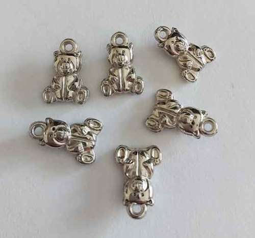 Charms, Teddy Bear, Acrylic, Rhodium Plated, 15mm x 10mm, 4pc