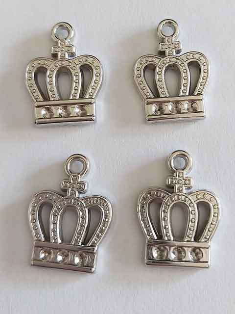 Charms, Crown, Acrylic, Rhodium Plated, 19mm x 14mm, 4pc