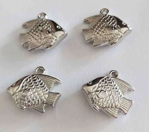Charms, Fish, Acrylic, Rhodium Plated, 17mm x 18mm, 4pc