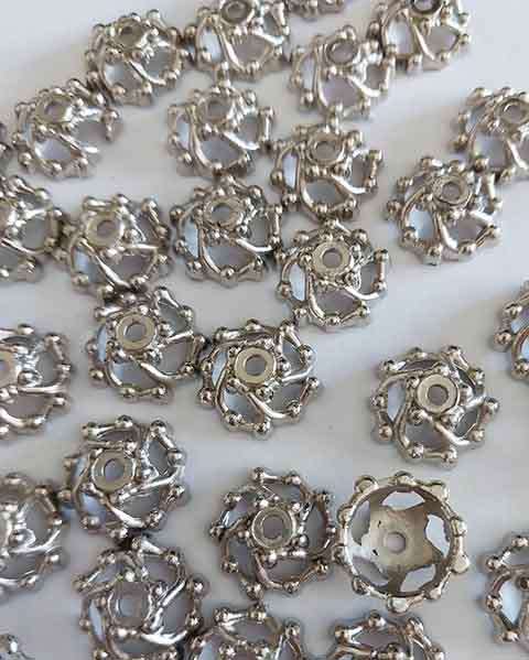 Beadcap, Acrylic, Rhodium Plated, Nickel Colour, 14mm, 10pc