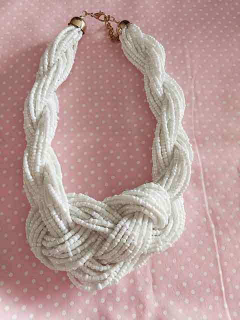 Burtell Necklace, White Seddbeads, 24 Strands Braided Togther, Lobster Clasp, 40cm+7cm, 1pc