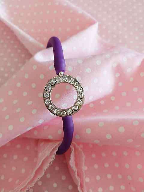 Cheri Bracelet, Purple Tube With Clear Rhinestoned Centre, 65mm Diameter, 1pc
