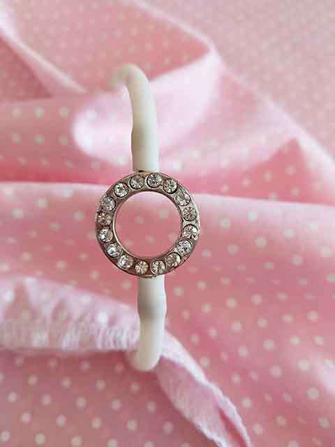 Cheri Bracelet, White Tube With Clear Rhinestoned Centre, 65mm Diameter, 1pc