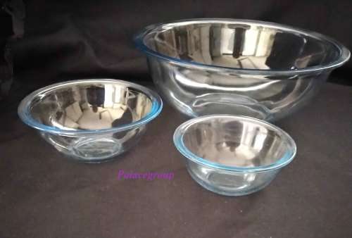 Clear glass mixing/salad bowls, round, 3pc