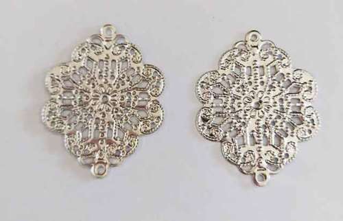 Findings, Connectors, Metal, Nickel Colour, Filigree Design, 37mm x 29mm, 2pc