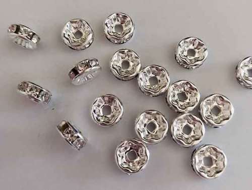 Rondals, Nickel, Clear Rhinestones, 3mm x 7mm, 5pc