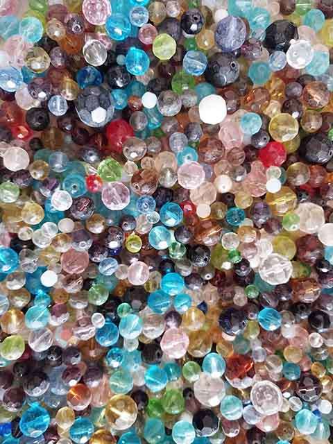 Glass Beads, Facetted, Mixed Sizes, Shapes And Colours, ±30pc